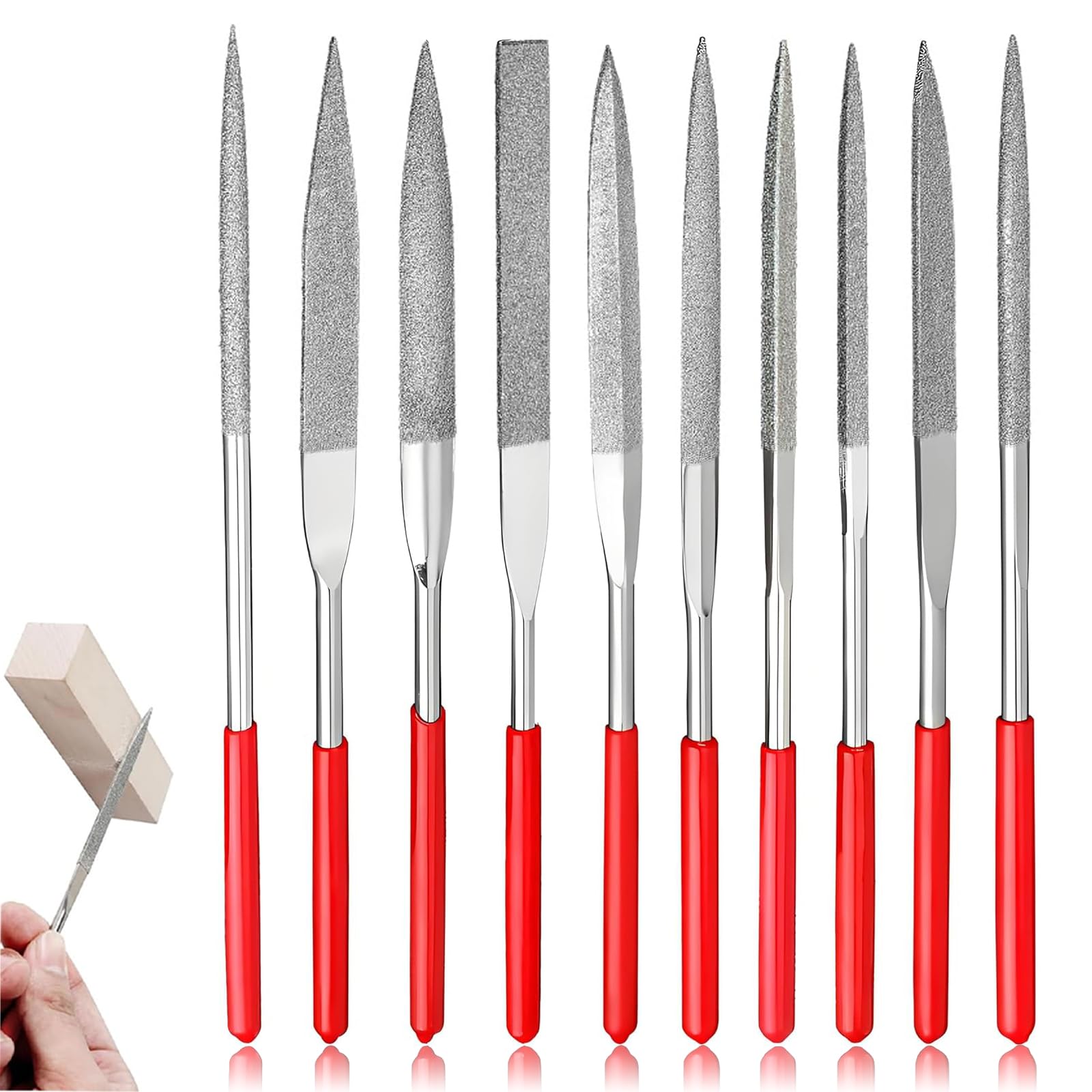 

Набор алмазных надфилей из 3 шт. x Включает игольчатый и ручной прецизионный набор инструментов для снятия заусенцев и слесарных работ 10, 140 мм, Напильники, Сплавы, Шарики, Керамика, Стекло,