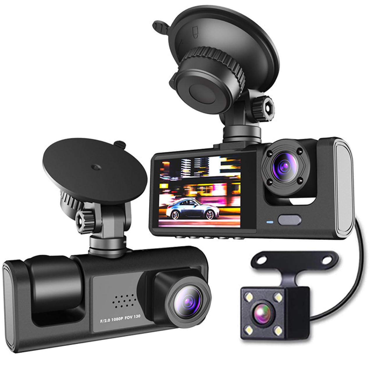 

Restars Dash Camera, 3 Cameras, 1080P Small Dash Camera, For Cars, 360° Full HD