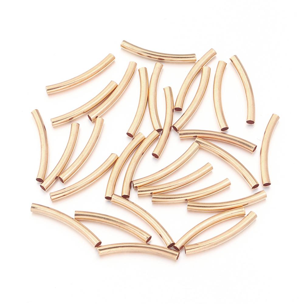 50pcs/lot Copper Curved Tube Gold Silver Smooth Tube Beads Jewelry Connectors For DIY Charm Bracelet Necklace Making Accessories