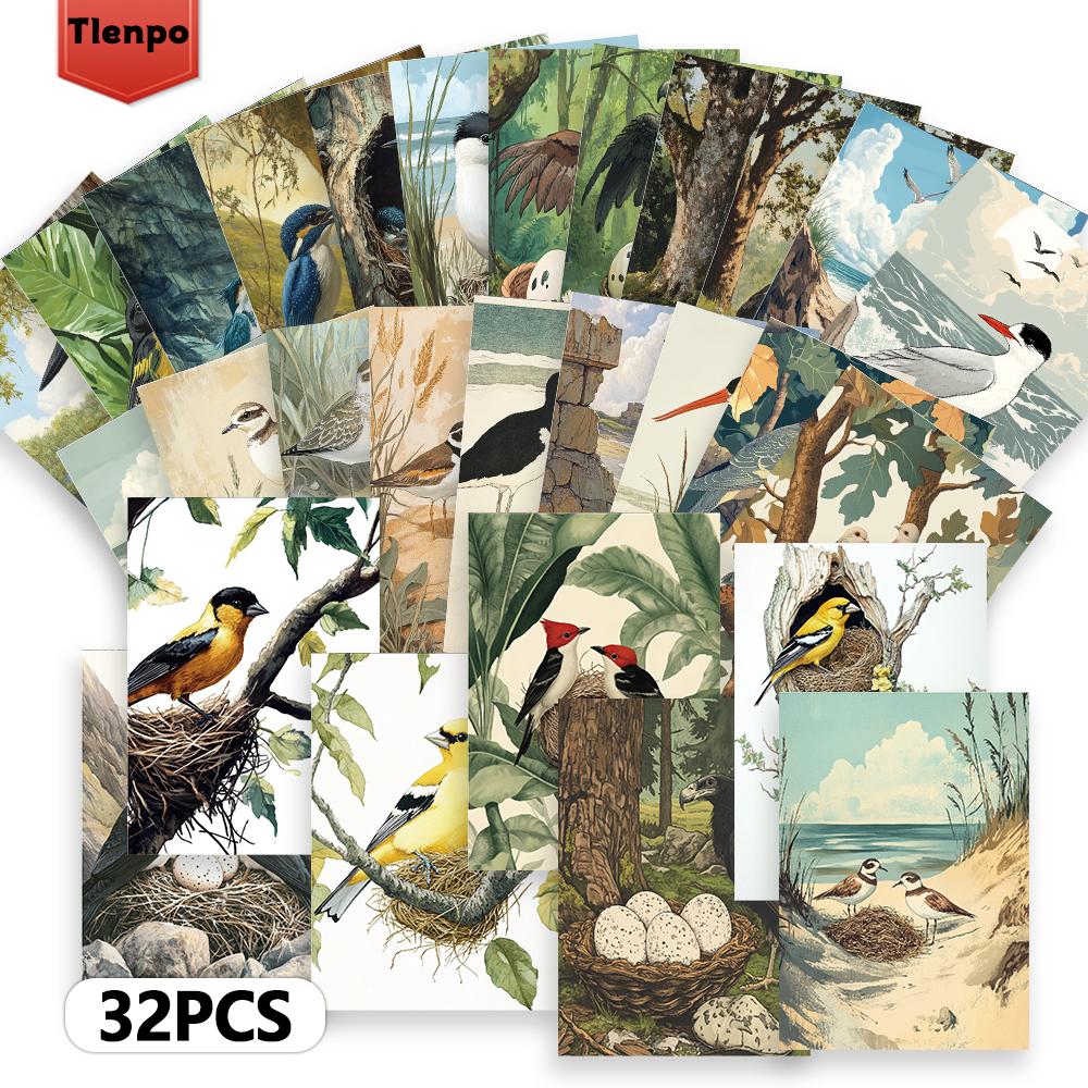 32pcs, Vintage Bird's Nest and Egg Postcards, Mailing Cards, Greeting Cards, DIY Cards, Souvenir Postcards, Decorations