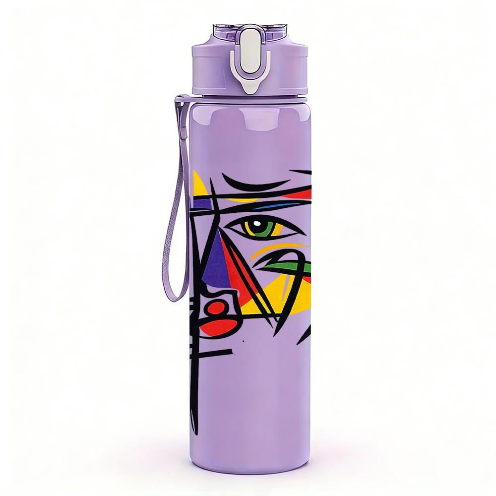 1PC Abstract Graffiti Line Art Print 750ml Color Plastic Sports Water Bottle Leakproof Flip Straw Lid Suitable for Sports Office Home Use