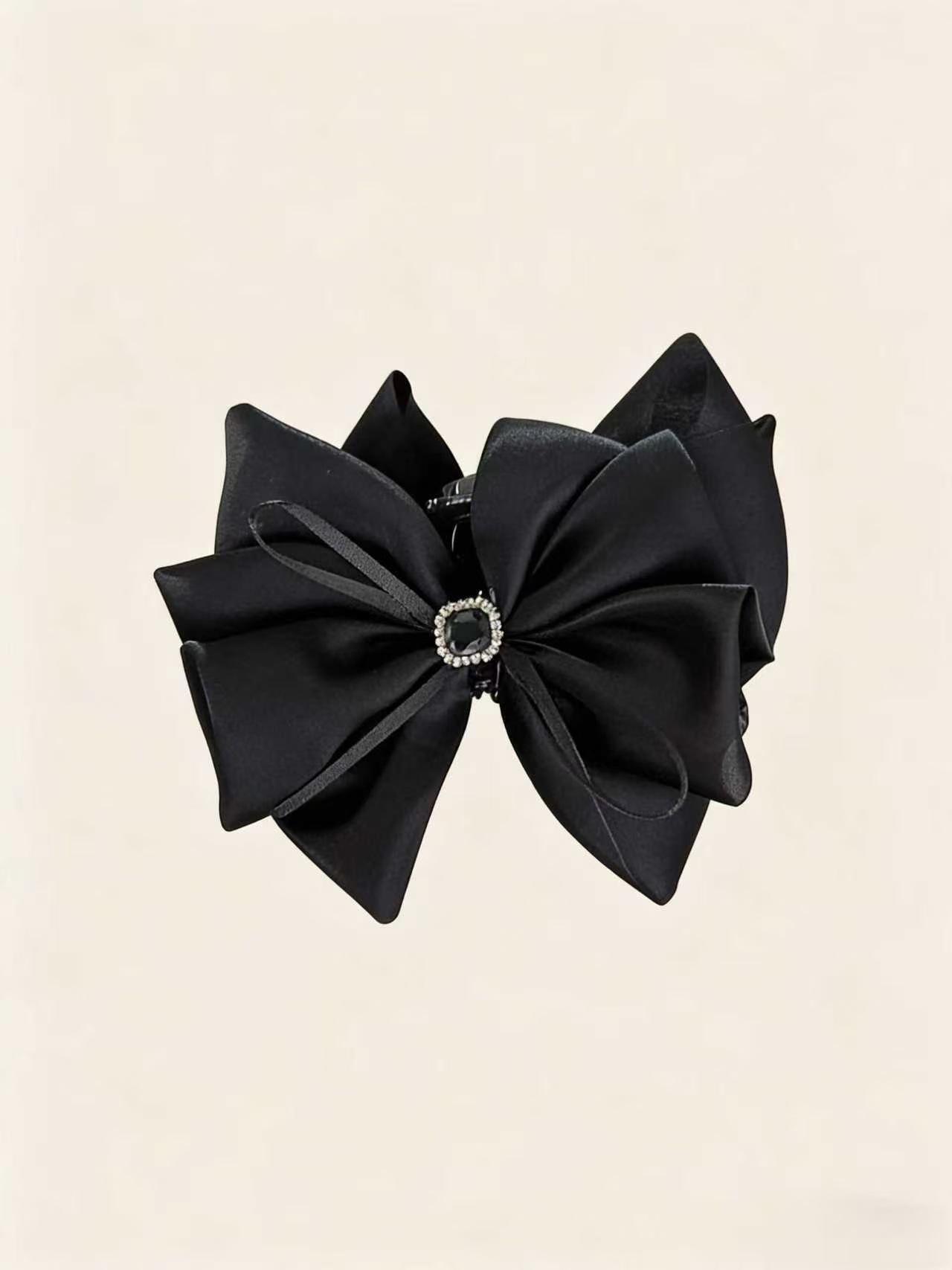 Korean Dongdaemun Satin Rhinestone Bow Hair Clip - Elegant Updo Accessory for Women