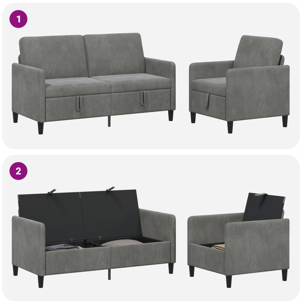Storage Sofa Set 2 Pieces Dark Grey Polyester