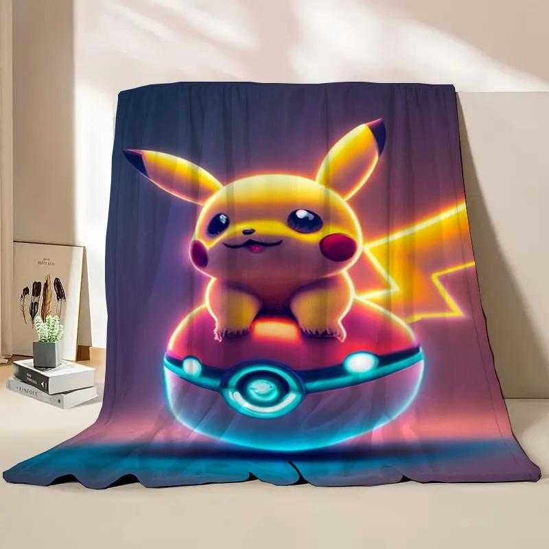 Anime Pokemon Flannel Fluffy Soft Blanket Pikachu Home Sofa Lunch Break,Throw Blanket For Kids Student Bed Blanket Nap Cover
