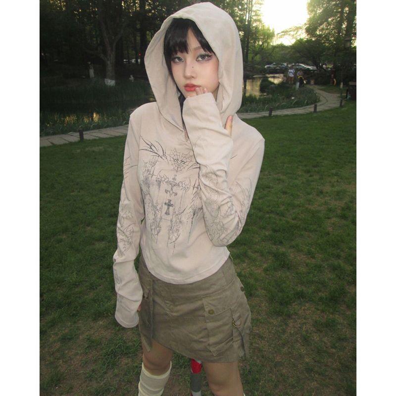 Women s T-shirts Hoodies Long Sleeve Girls Y2K T-shirts Casual Leisure Street Wear S верблюд