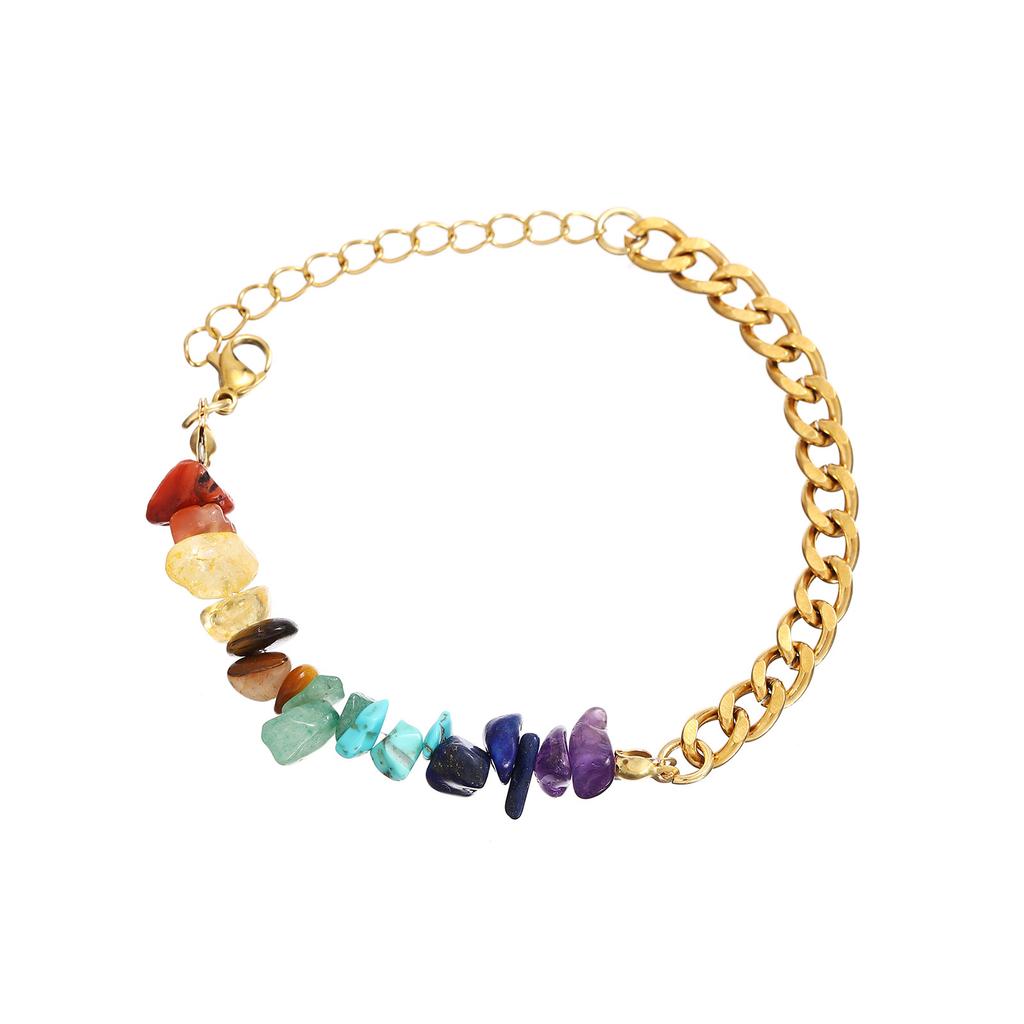 Adjustable Stainless Steel Bracelet Colorful Stone Beads Bracelet Splicing Bracelet for Unique Style and Fashion Looks