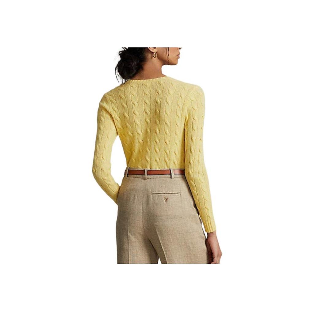 Maglione da donna Polo Ralph Lauren a tinta unita con scollo a V, taglio dritto e maniche lunghe, colore Giallo Chiaro 211910422-008
