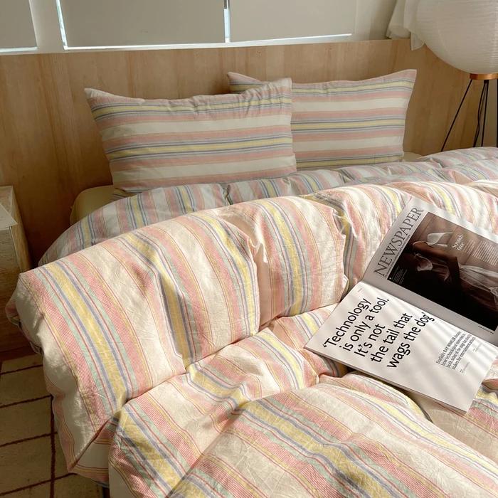 Nordic Sling Cotton Pink Stripes Duvet Cover 150x200 Size Girl's Room Housse Skin Friendly Breathable Comforter Sets