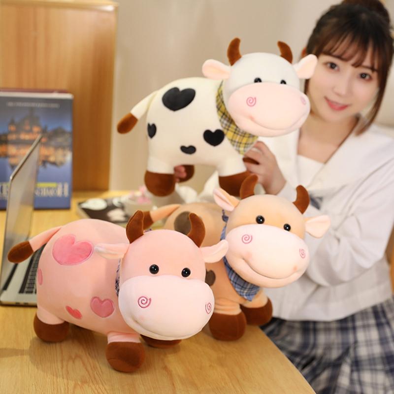 Fluffy Cow Plush Stuffed Mascot Toy Cuddle Pillow Plush for Doll Baby Soothing Toy Non-Deform Ornament Gear Store Toy 11