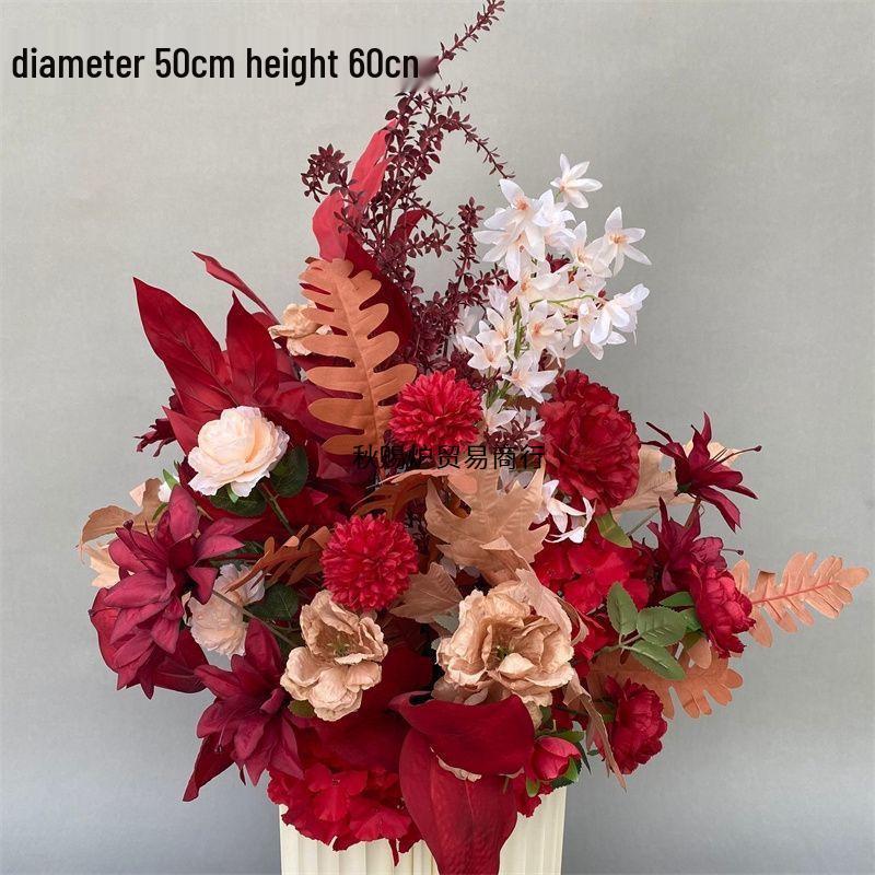 Red Chinese Engagement Wedding Floor Arrangement - Aisle and Stage Silk Flower Decoration