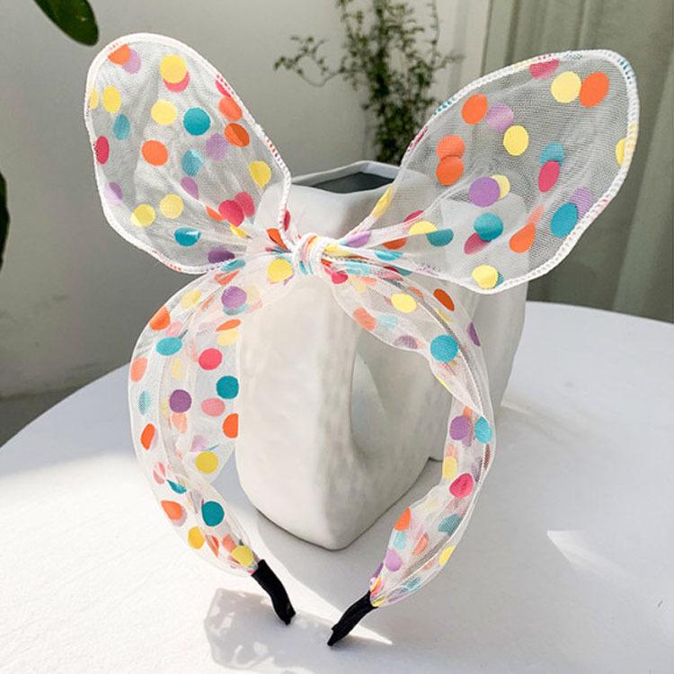

Красочный сетчатый ободок с кроличьими ушками в горошек, заколки-банты для девочек