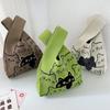 Damen-Handgelenktasche mit Knoten, handgefertigt, gestrickt, tragbar, Mini, gestreift, Tragetasche, Eimer, Handytasche, große Kapazität, Herbst-/Winterhandtaschen