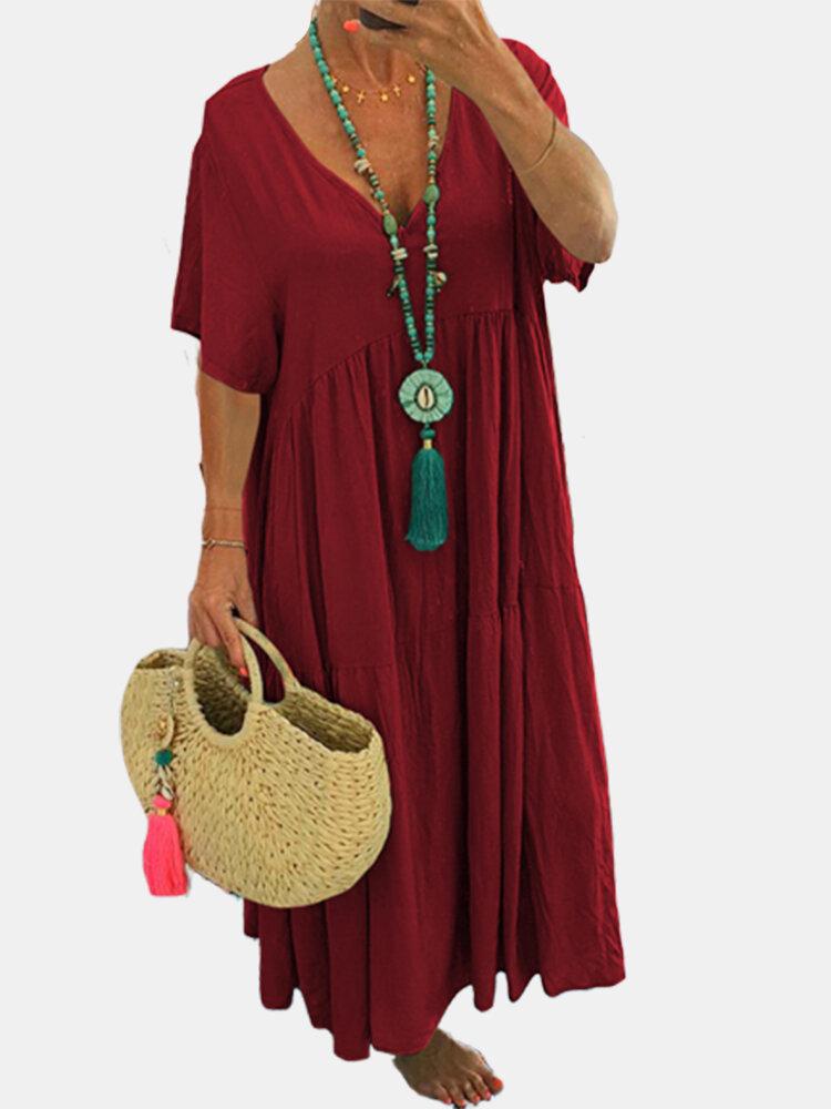 New V-Neck Irregular Multicolor Long Swing Dress - Available in Multiple Sizes