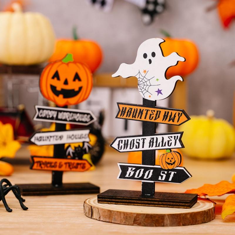 1pcHalloween Wooden Ornaments Pumpkin Ghost Bat Party Tabletop Dining Table Ornaments Holiday Gifts