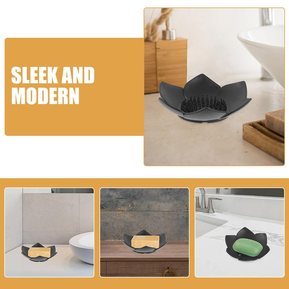 2Pcs Black Silicone Soap Holder Portable Bathroom Drain Tray Kitchen Cleaning Sponge Stand Self Draining Sink Storage