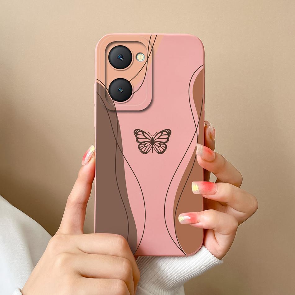 For Vivo Y03 4G Phone Case Butterfly Cute Cat Lightweight Liquid Silicone Camera Protection Back Cover For Vivo Y 03 Funda Shell
