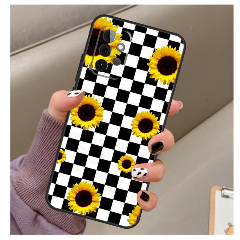Checkerboard Sunflower Case For Samsung Galaxy A56 A16 A26 A36 A06 A52 A53 A33 A13 A34 A54 A14 A15 A35 A55 A22 A32