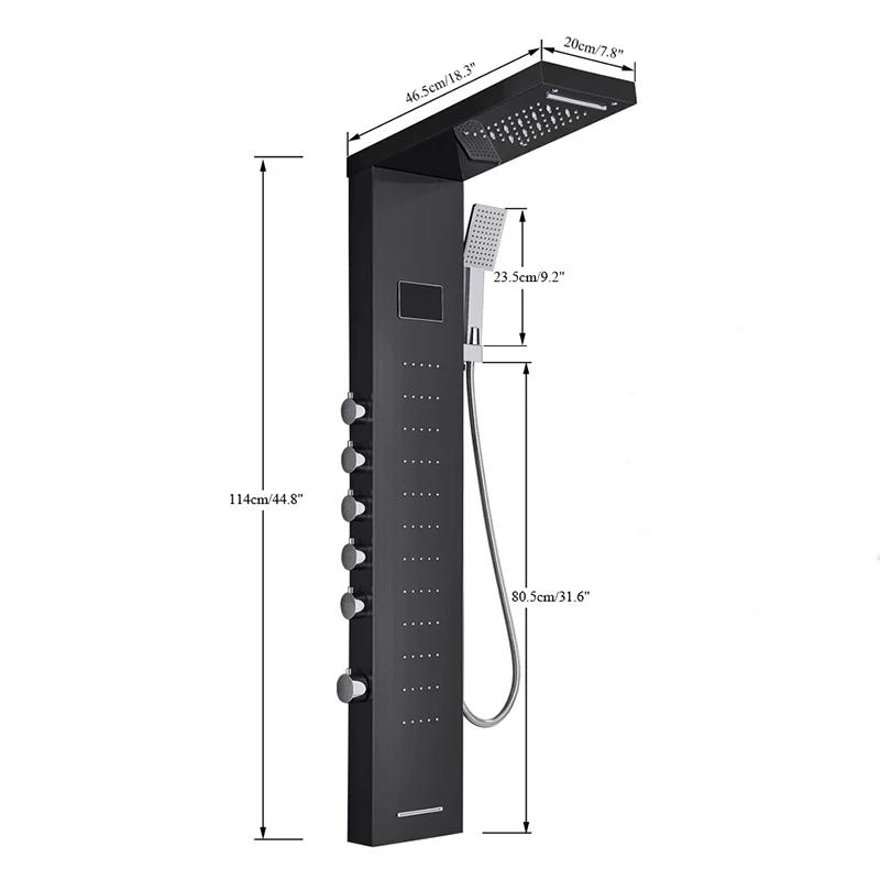 Grifo de Ducha de Lluvia con Pantalla Digital para Baño SPA Masajeador Jets Panel de Ducha Negro con Alcachofa Manual Bidet Aspersor Grifo