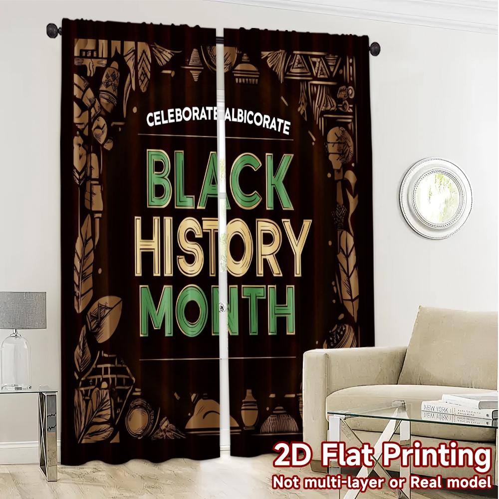 2pcs, 2D FLAT PRINTING Curtains (Without Rod) BlackHistoryMonth Light Filtering Modern Curtains Durable 100% Polyester Fabric