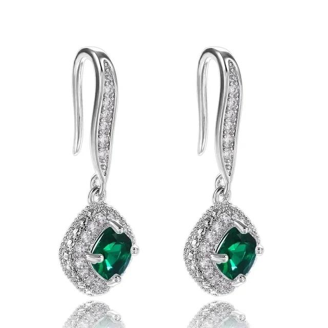 New Popular Women'S Pendant Emerald Earrings Retro Party Accessories With Bright Green Zirconia Elegant  Jewelry Gifts