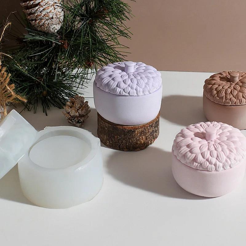 New Pinecone Shape Storage Jar Candle Cup Silicone Mold Gypsum Plaster Storage Box Christmas Home Decoration Molds