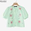 ZANZEA Women Casual Short Sleeve Floral Print Lace Up Cover Up Blouse