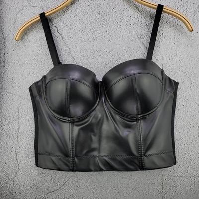 Colete Sexy de Couro com Suspensórios para Mulheres - Envoltório de Sutiã Elástico de Cor Sólida para o Verão