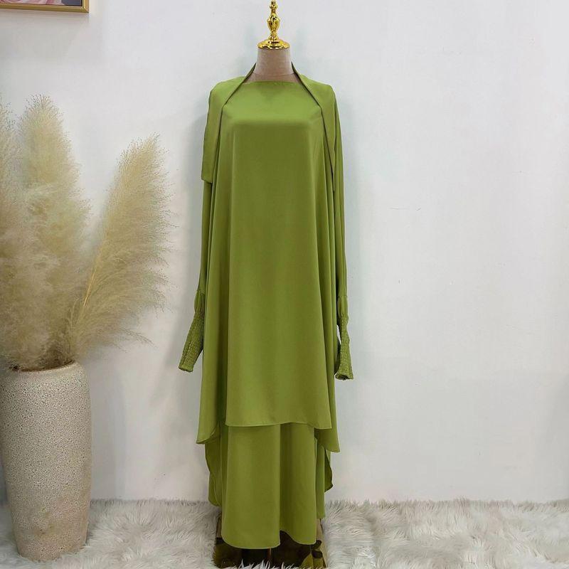 

New Arrival Ethnic Style Pure Color Loose Top and Skirt Two-Piece Suit Solid Color Top Skirt Suit Olive green All yards