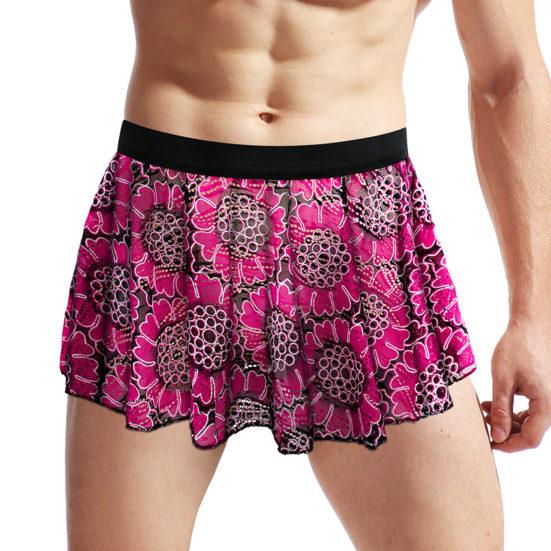 Unisex Mini Skirt Elastic Waist Vintage Printed Pleated Short Soft Breathable Clubwear Panties Underwear Underpants Male Inmitate Clothes