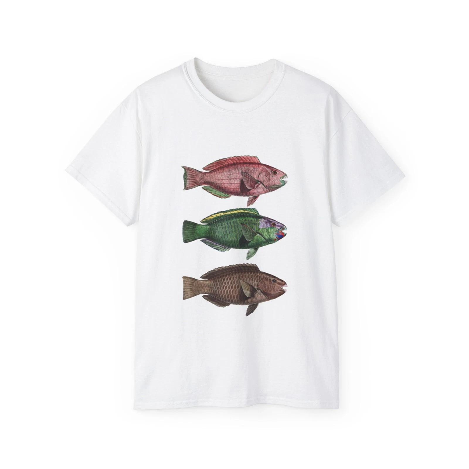 Fish Parrot Fish Lithograph Educational | Custom Graphic T-Shirt 3XL