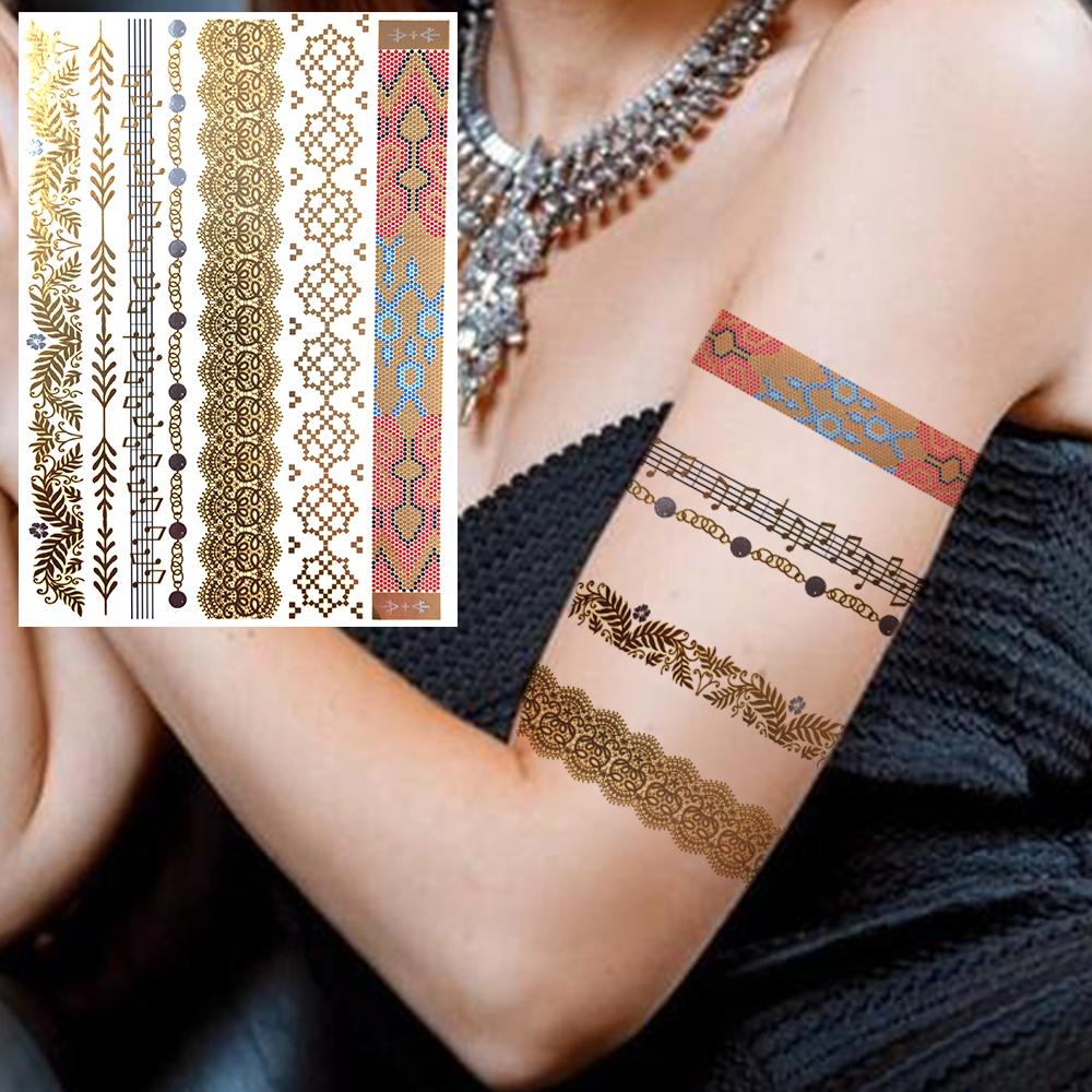 Golden Turtle Anchor Temporary Tattoo For Women Adult Realistic Compass Flower Fake Tattoo Sticker Washable Body Art Tatoo Decal