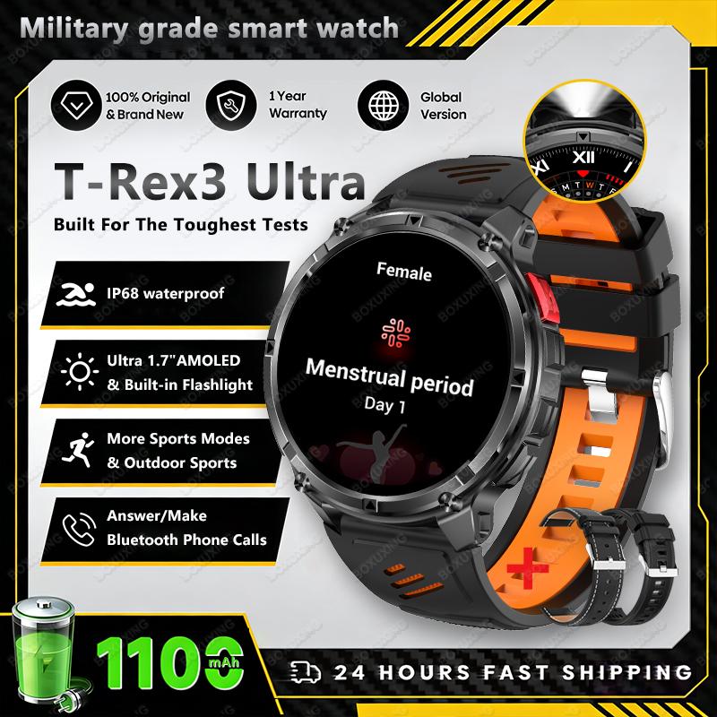 New T-Rex3 Ultra Men SmartWatch 1100mAh Battery Compass LED Flashlight Heart Rate Sports Track IP68 Waterproof Smartwatches