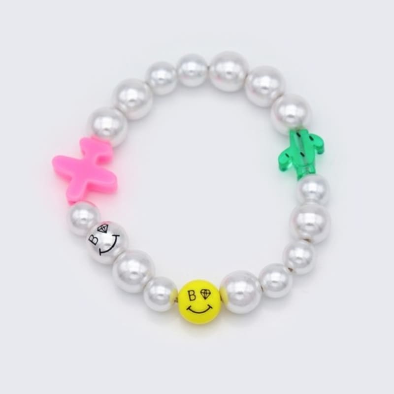 BONBEAU Farbiger Pop Motiv Lächeln Perle Armband Farbiger Acryl Motiv Lächeln Perlenkugel Armband