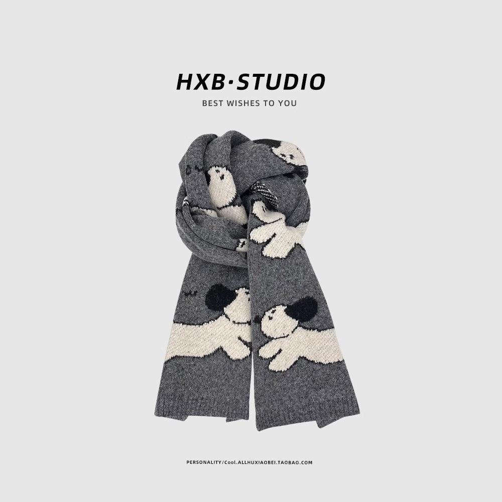 Puppy Paradise~ Cartoon cute puppy knitted scarf female winter warm student versatile couple wool scarf