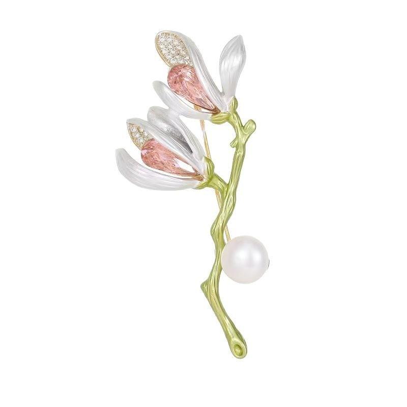 Yutsai Simple Pink Flower Delicate Brooch Women Alloy Enamel Elegant Simple Plant Series Brooch Pin Gifts PD2299