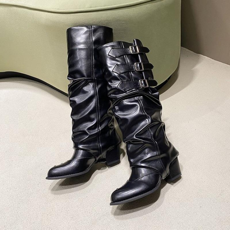 New Women's Shoes: Pointed-toe Boots, Retro and Versatile Belt-buckle Knight Boots