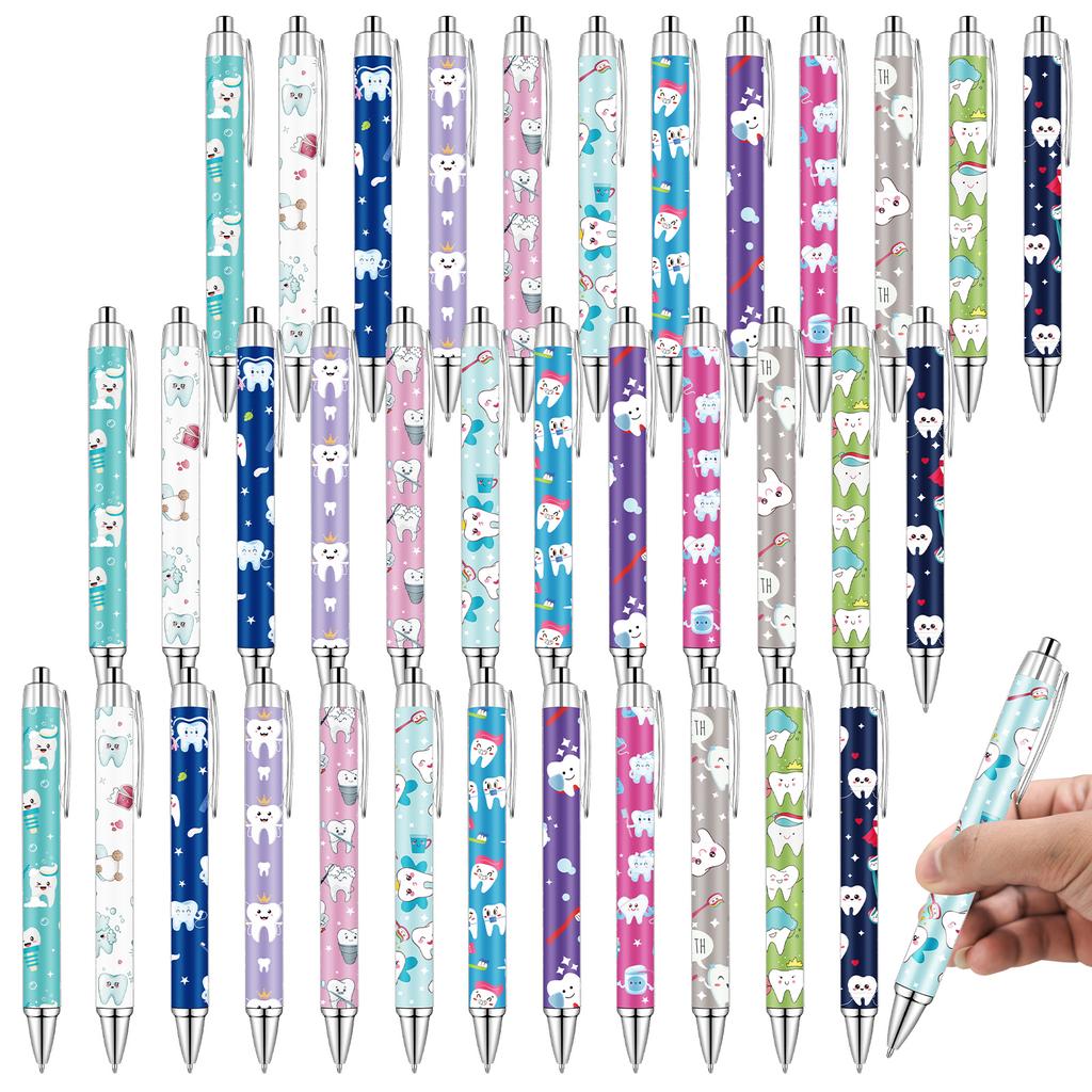36 Stuks Tandheelkundige Pen Cadeaus Tanden Balpennen Groothandel Tanden Thema Schrijfpennen Intrekbare Zwarte Inkt Pennen Motiverende Werk Pennen Ro