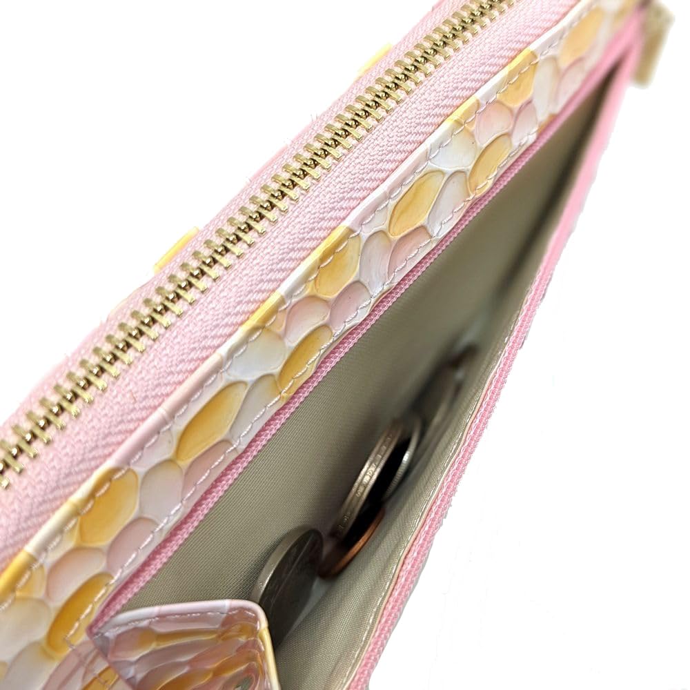 Karukuru Women's Stained Glass-Style L-Zip Long Wallet, FRS-EN006, Pink