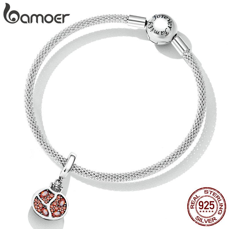 Bamoer 925 Silver Delicate Pomegranate Pendant Fit for Women DIY Bracelet & Bangle Fruit Charms Fine Jewelry BSC619