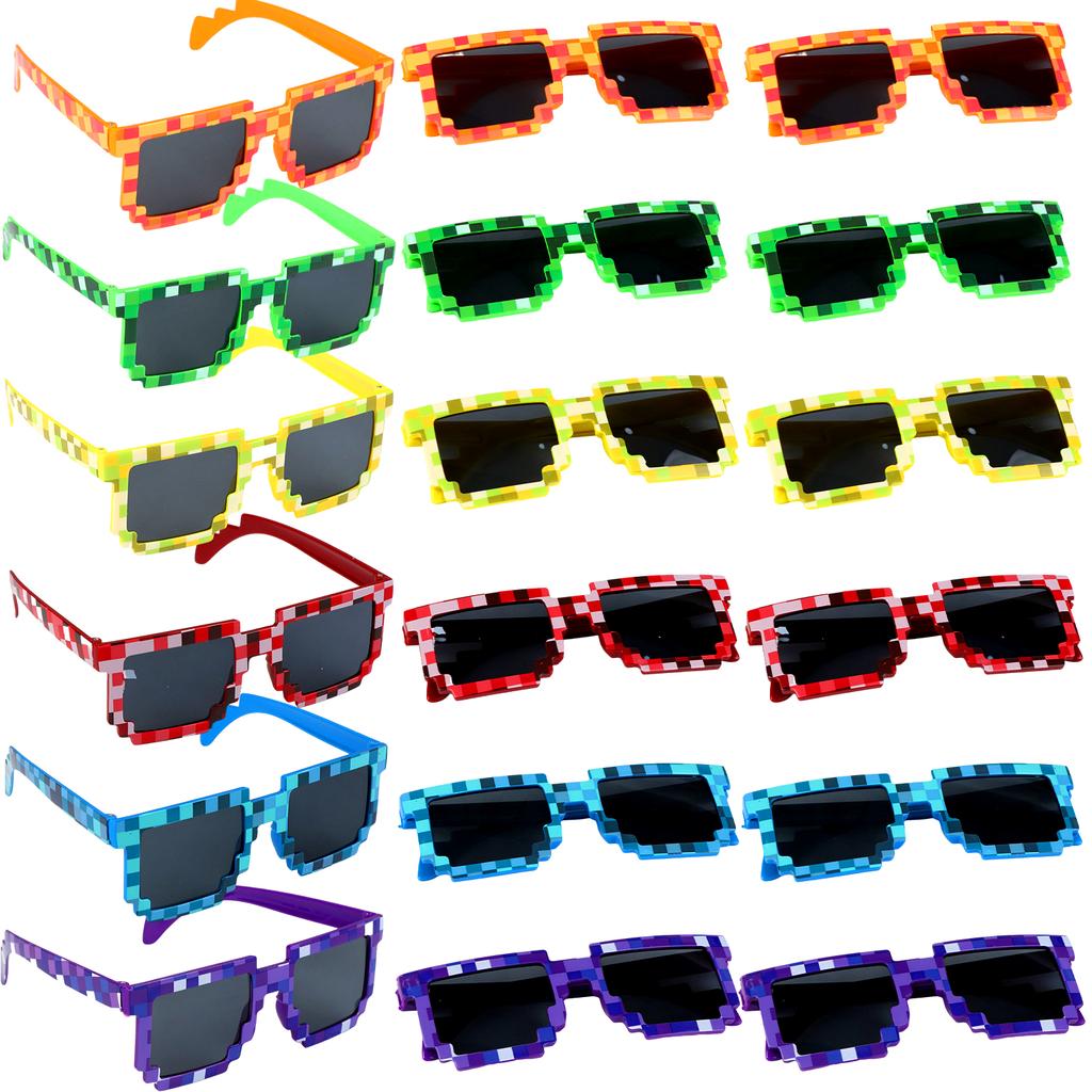 18-Pack Miner Party Pixel Gamer Sunglasses Pixelated Glasses For Kids Adults Pixelated Style Game Player Birthday Party Favors