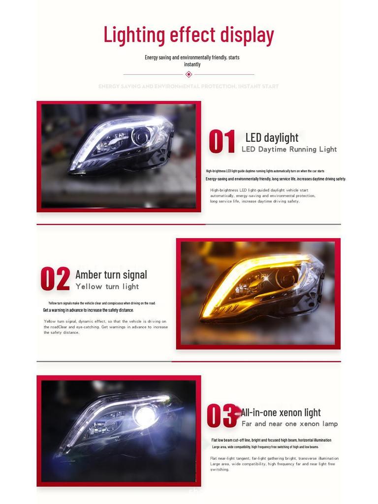 Mercedes-Benz GLK Headlight Assembly: GLK200/260 LED Daytime Running Lights and Xenon Lenses