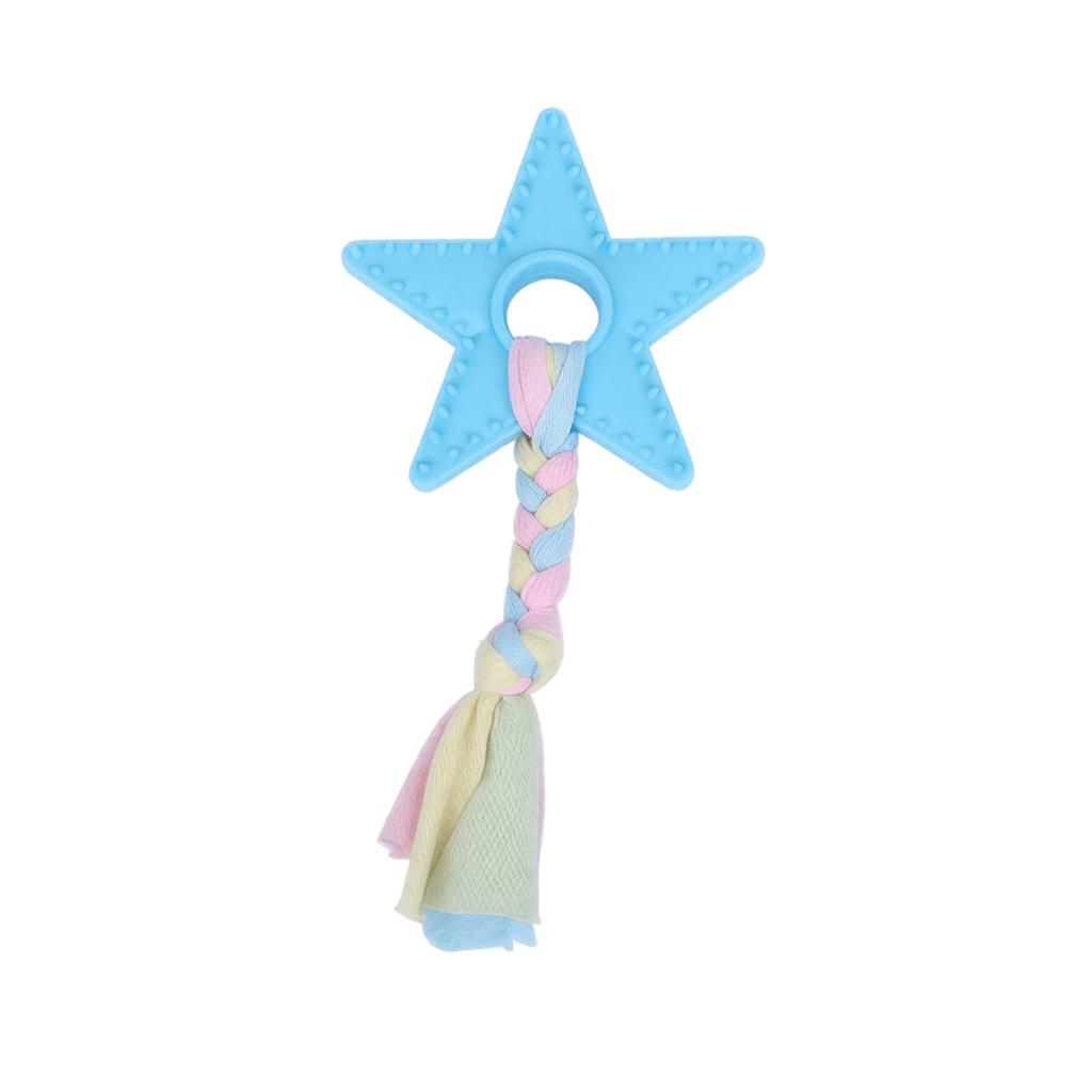 Dog Toy Rubber Spiky Star with Cloth Strips for Interactive Play and Teeth Cleaning