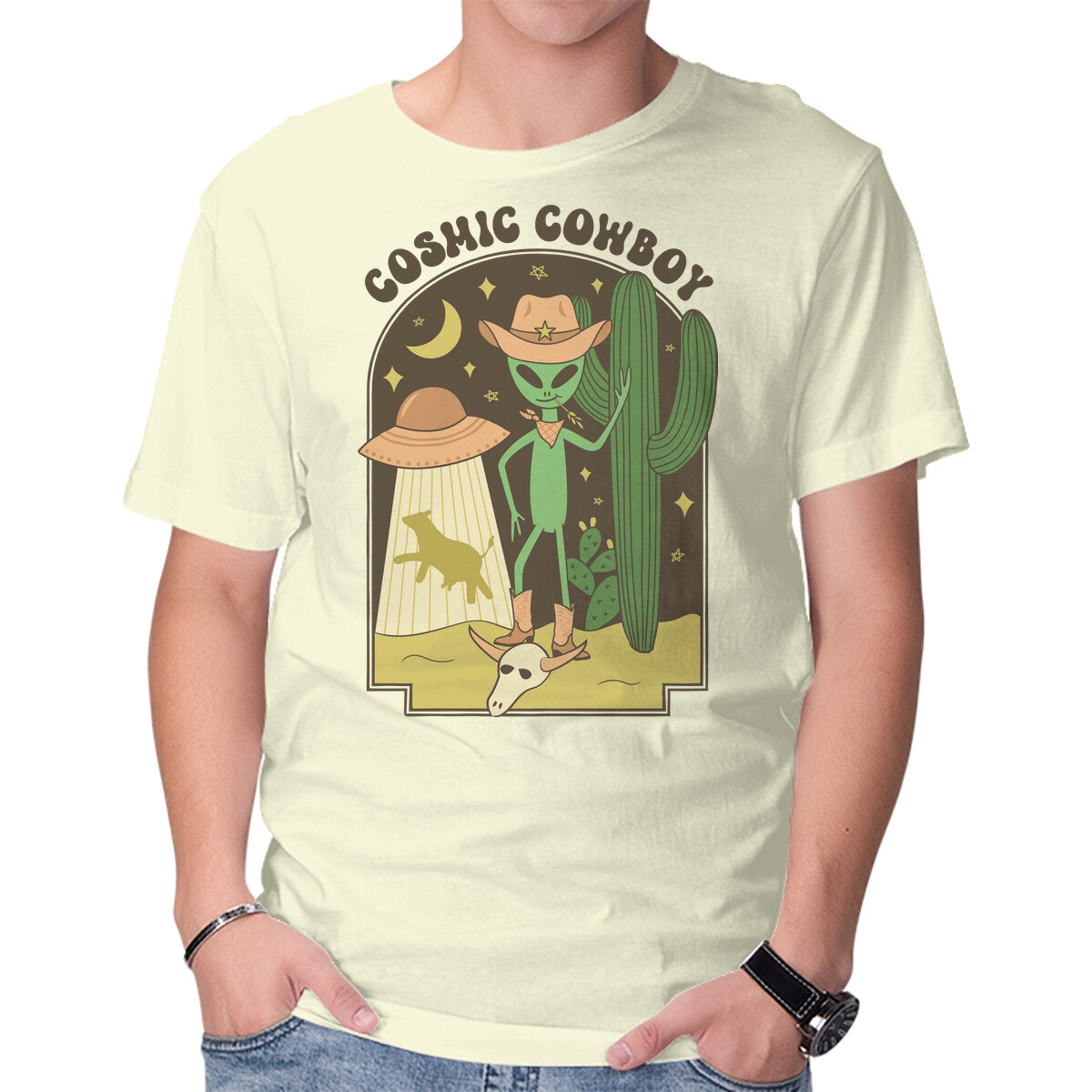 Unisex Crew Neck T-Shirt Cosmic Cowboy Graphic Short Sleeve Casual Tee XS