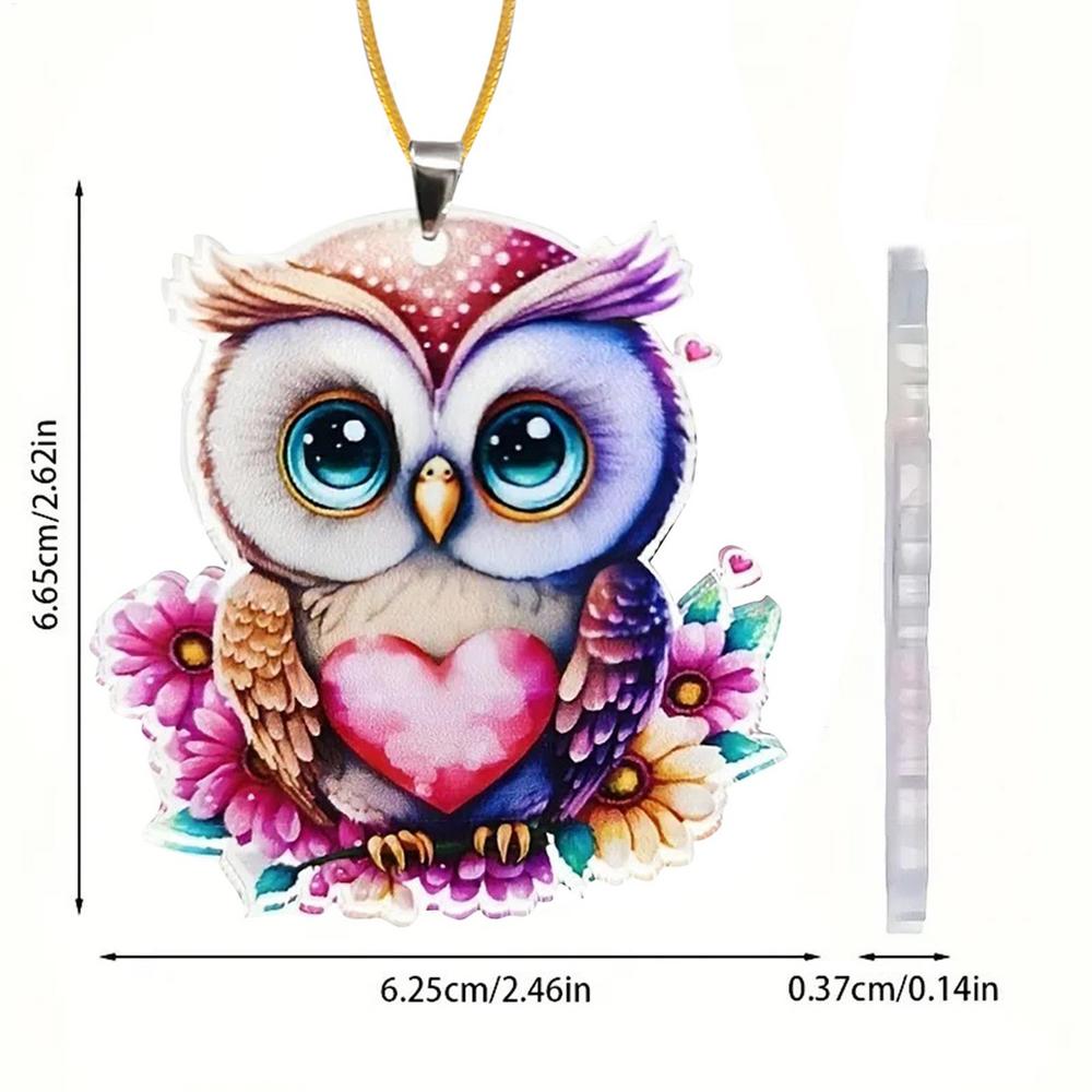 

Mechanical Owl Car Pendant car Rear View Mirror Ornament Keychain Charm 2D Acrylic Mirror Ornaments Car Interior Accessories