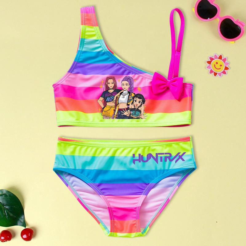 Two-Piece Demon Hunter Girls' Swimsuit - Cartoon Print Beachwear Set