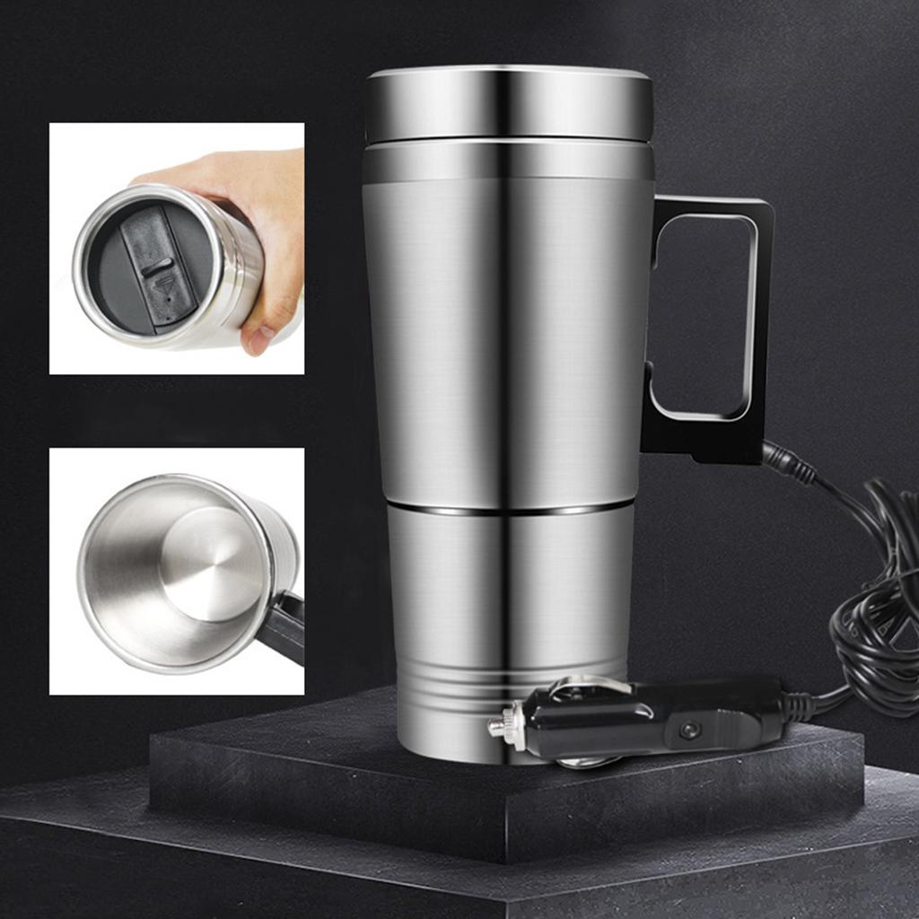 500ML Auto Car Heating 12V/24V Portable Stainless Car Heating Cup Water Warmer Bottle With Cigarette Lighter Car Kettle Mug