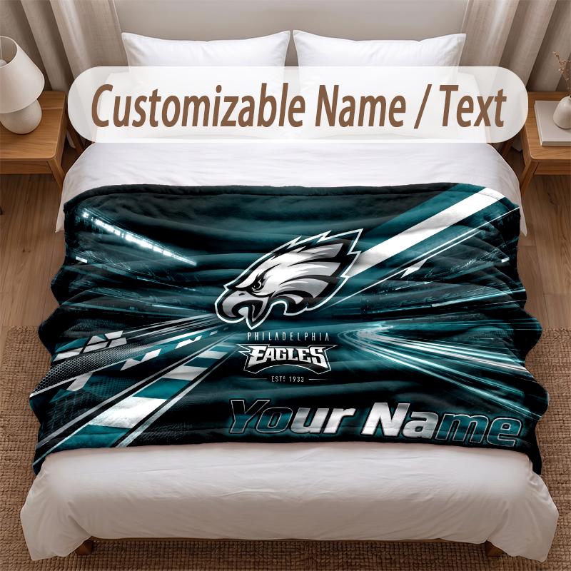 Philadelphia Eagles Printed Flannel Blanket Custom Name Text Soft Warm Throw For Bedroom Holiday Gift
