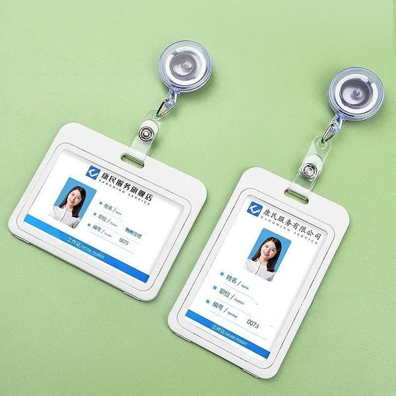 1Set Unisex ID Name Badge Credit Card Holder Employee's Staff Work Card Cover with Retractable Badge Reel Pass Bus Card Sleeve