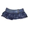 Pleated Ruffles Super Mini Low Waist Denim Skirt Women Skirts