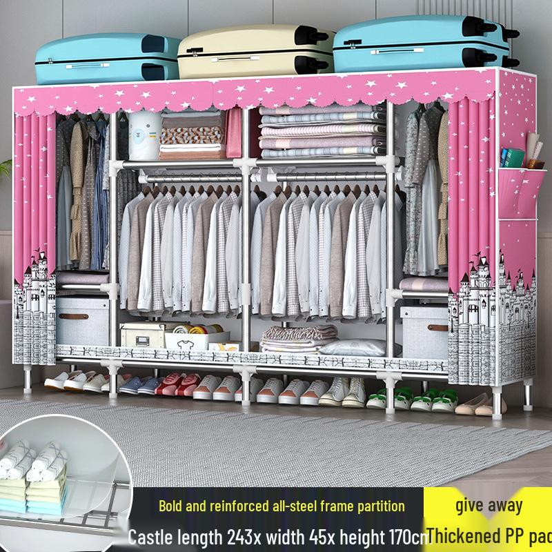 Sturdy All-Steel Cloth Wardrobe: Durable Bedroom Storage Cabinet for Easy Assembly